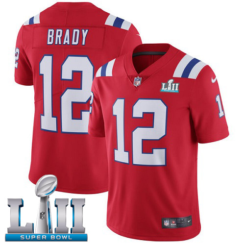 Nike Patriots #12 Tom Brady Red Alternate Super Bowl LII Men's Stitched NFL Vapor Untouchable Limited Jersey